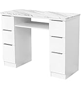 Pibbs PB1045 Martino Manicure Table for Professional Nail Technicians, Six Drawers, Brushed Silve...