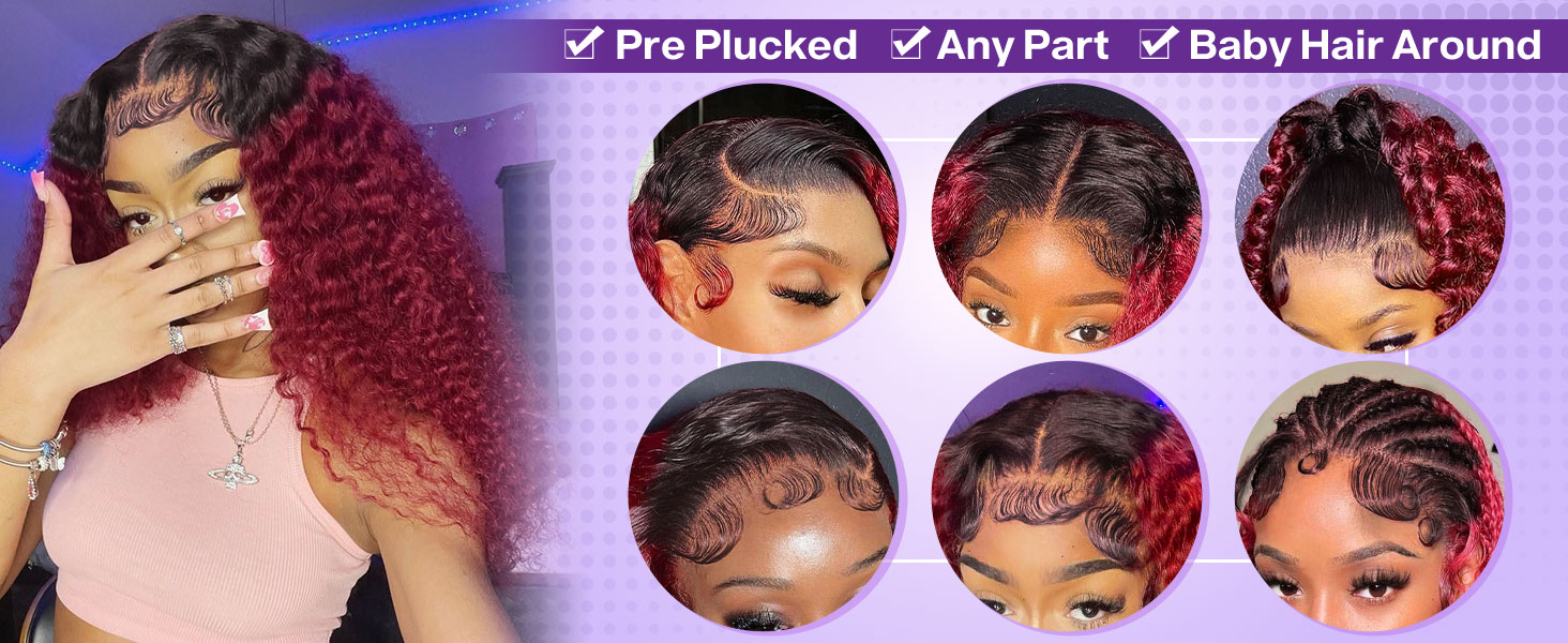 13x4 hd wine red 1b/99j ombre 99j burgundy short frontal curly bob wig human hair for black women