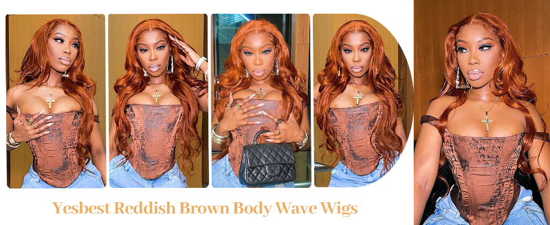 yesbest body wave wig reddish brown color
