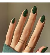 Dark Green Press on Nails Short Almond Fake Nails Press ons, Thick Solid Color Glue on Nails Shor...