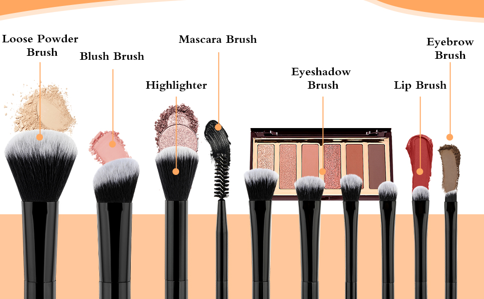 10 Pcs Travel Makeup Brush Set with Pack
