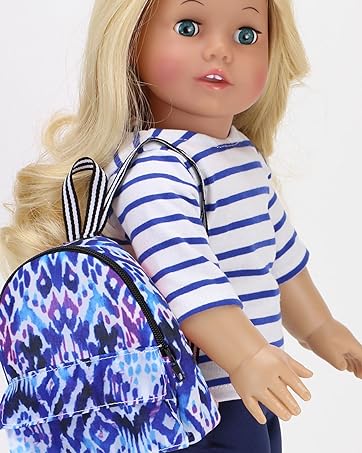 a sophia doll wears a doll sized bookbag
