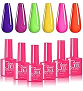 RONIKI 6 Colors Neon Gel Nail Polish Set, Rainbow Red, Purple, Green, Yellow, Orange, Gel Polish ...