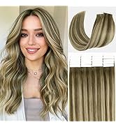 Anrosa 20pcs 50g Tape in Hair Extensions Human Hair Roots Warm Brown to Ash Blonde Color Brazilia...