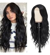 HMHIFI Long Black Wavy Wigs for Women 26Inch Black Long Hair Wig Middle Part Lace Wig Natural Loo...