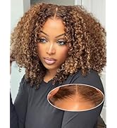 14 inch Afro Kinkycurly Wear and Go Glueless Wig Ombre Highlight 4/27 Wigs Pre Cut HD Lace Wig hu...