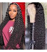 ALSZIQIHR 13X6 HD Curly Lace Front Wigs Human Hair Pre Plucked with Baby Hair 180% Density Brazil...