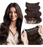 TESSHAIR Halo Hair Extensions Wavy Curly, 100% Real Human Hair,No Tangle & Smooth,Invisible Wire ...