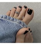 Black Toe Nails Press on Acrylic Toenails Artificial Press on Toes Nails Full Cover Fake Toe Nail...