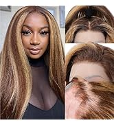 AILICEEHR Highlight Ombre Kinky Straight 13x4 HD Lace Front Wigs Human Hair Pre Plucked Yaki Stra...