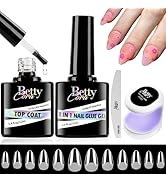 Almond Gel x Nail Kit - BettyCora 8 in 1 Gel Nail Glue, No Wipe Top Coat, Soft Gel Nail Tips, Eas...