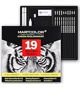 MARTCOLOR Charcoal Drawing Set, 19 Pieces, Black & White Charcoal Pencils for Drawing, Sketching,...