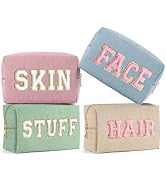 MAGEFY 4 Pcs Small Makeup Bag Corduroy Cosmetic Bag for Women Preppy Makeup Bags Cute Chenille Le...
