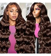 Tiwugi 28 Inch 13x6 Chocolate Brown Body Wave Human Hair Wigs Pre Plucked Body Wave Human Hair La...