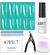 AIBRIT Nail Tips & Glue Gel Nail Kit,15ML 6 In 1 Nail Glue Gel and 550Pcs Coffin Nails and Portab...