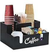 SOLLASI Disposable Coffee Cup Dispenser Lid Holder for Counter, Wood 6 Compartments Coffee Statio...