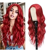 Long Red Wig for Women 26Inch Wavy Curly Red Hair Wigs Synthetic Hair Replacement Wig Heat Resist...