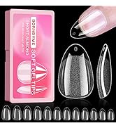 Short Almond Soft Gel Nail Tips, BORNBYME 600PCS Pre Buff Full Cover Shaped Nail Extenison Tips H...
