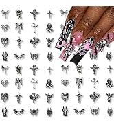 𝟲𝟰 𝗣𝗰𝘀 Halloween Decorations Nail Charms 3D Silver Alloy Nail Art Charms Dark Vintage Cross ...