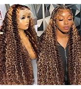 ALSZIQIHR 34inch Water Wave P4/27 Highlight 13x4 HD Transparent Lace Front Wigs Ombre Human Hair ...