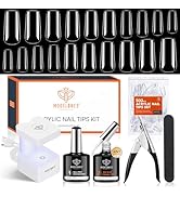 modelones Nail Tips and Glue Gel x Nail Kit- 4-in-One Gel Nail Glue Nail Prep Dehydrator 500Pcs S...