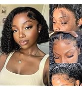 Espive 8Inch Deep Wave Bob Wig Human Hair 13x4 Frontal Lace Wig 200% Density Short Bob Wigs Human...
