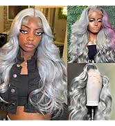 Grey Human Hair Wig 13x6 Body Wave Silver Grey Lace Front Wigs Human Hair 22 Inch Gray Silver Hum...