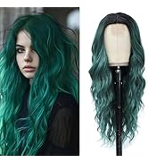 Long Green Wig for Women 26Inch Wavy Curly Ombre Green Hair Wigs Synthetic Hair Replacement Wig H...