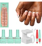 Modelones Gel Nail Kit with LED Light, 150 PCS Extra Short Pink Square Press On Nails, 15 Sizes F...