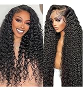 Jefuzh 26 inch Deep Wave Lace Front Wigs Human Hair Pre Plucked HD Transparent 13x4 Deep Wave Wig...