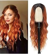 HMHIFI Long Ginger Orange Wigs for Women 26 Inch Wavy Curly Hair Wig Upgraded Protein Fiber Middl...