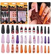 72PCS Halloween False Nails, Lorvain Halloween Artificial Nails Acrylic Full Cover Nails Fake Lon...