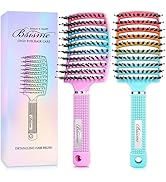 Boar Bristle Hair Brush Curved Vented Detangler Brush Faster Blow Drying, Paddle Detangling Brush...