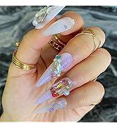 10pcs Handmade Press on Nails for Women Girls,Long Stiletto Luxury Fake Diamond Fake Nails,Bling ...