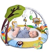 Lupantte Baby Gym Play Mat with 9 Toys for Sensory and Motor Skill Development Language Discovery...