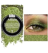 Afflano Sparkle Olive Green Metallic Glitter Eyeshadow, Single Shimmery Deep Green Eyeshadow Pale...