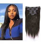 Anrosa Yaki Clip ins Yaki Hair Extensions Clip in Human Hair 1B Natural Black Yaki Straight Clip ...