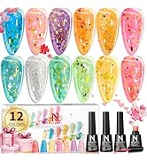 noirwhite Glitter Gel Nail Polish-12 Pcs Transparent Chunky Glitter Gel Nail Polish Set Gold Silv...
