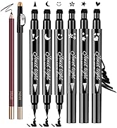 8 Pack Liquid Eyeliner Stamp Set with 6Pcs Eyeliner Stamp and 2Pcs Eyebrow Pencil, Waterproof Smu...