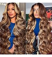 AILICEEHR Body Wave Highlight Ombre Honey Blonde P4/27 5x5 HD Lace Front Closure Wigs Human Hair ...