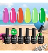 GLOSS Neon Gel Polish Set | 6 Pcs with Fluorescent Pink, Bright Pink, Neon Orange, Luminous Yello...