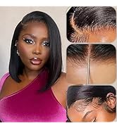 10 Inch HD Lace Bob Wig Human Hair, 180% Density Straight Human Hair Wigs 13x4 Full Frontal Bob W...