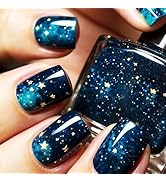 Gold Stars Press on Nails 24Pcs Milky Way Acrylic Short Square Fake Nail Starry Sky Stick on Fing...