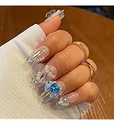 10 Pcs Handmade Press on Nails for Women Girls,Medium Coffin Aesthetic Layered Gel Fake Nails,Gli...