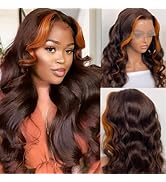 Ali Pearl Hair Colored Lace Front Wig Pre Plucked Orange Ginger Highlights Wigs Ombre Chocolate B...