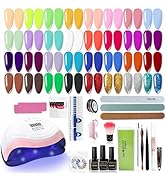 EODCI 76 PCS Gel Nail Polish Kit with U V Light, 33 Colors Gel Nail Kit Orange Brown Red Gel Nail...