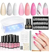 PEACECOLOR Gel Nail Polish Kit with U V Light 6 Colors Gel Nail Kit Nude Pink Jelly Glitter 50PCs...