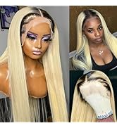 Ombre Blonde Human Hair Lace Front Wigs 1B613 Lace Front Human Hair Wig Straight Black and Blonde...