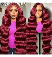 99j Burgundy Lace Front Wigs Human Hair 26inch 13x6 HD Transparent Lace Body Wave Red Wig Human H...