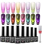 MIZHSE 9D Cat Eye Gel Nail Polish 8 Colors, Upgraded Neon Collection Magnetic Gel Polish Set with...